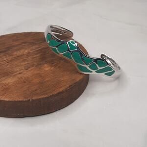 Silver & Green Geometric Cuff Bracelet